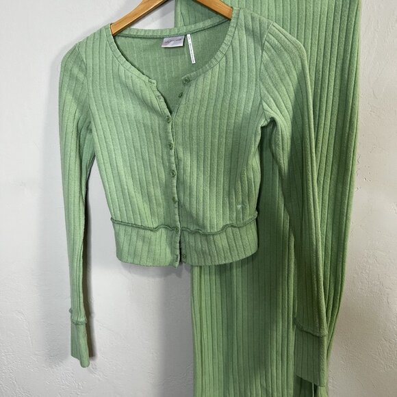 Urban Outfitters‎ Out From Under Suki Ribbed Cardigan Maxi Skirt Set Green Sz XS - Picture 2 of 12